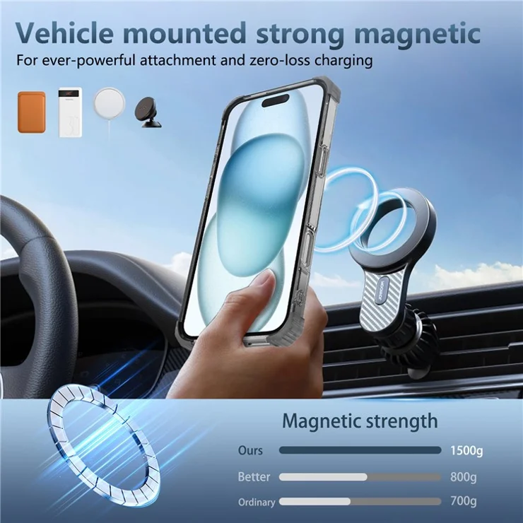 For iPhone 16 Plus Case Compatible with MagSafe Rotating Kickstand PC+TPU Phone Cover Military Shockproof - Transparent Black