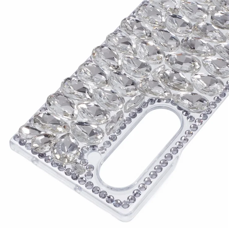 For Samsung Galaxy Z Fold6 5G Case Rhinestone Decorated Hard PC Phone Cover - Silver