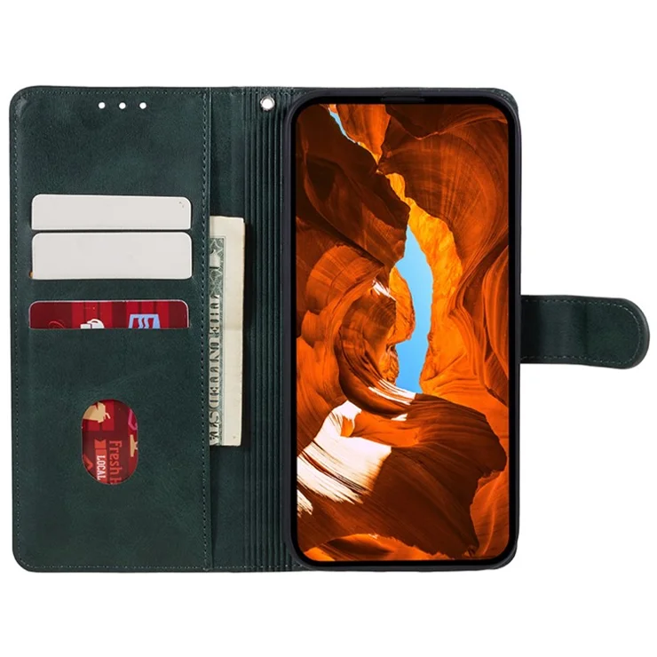For Motorola Moto G64 5G Case Calf Texture PU Leather Folio Phone Cover - Midnight Green