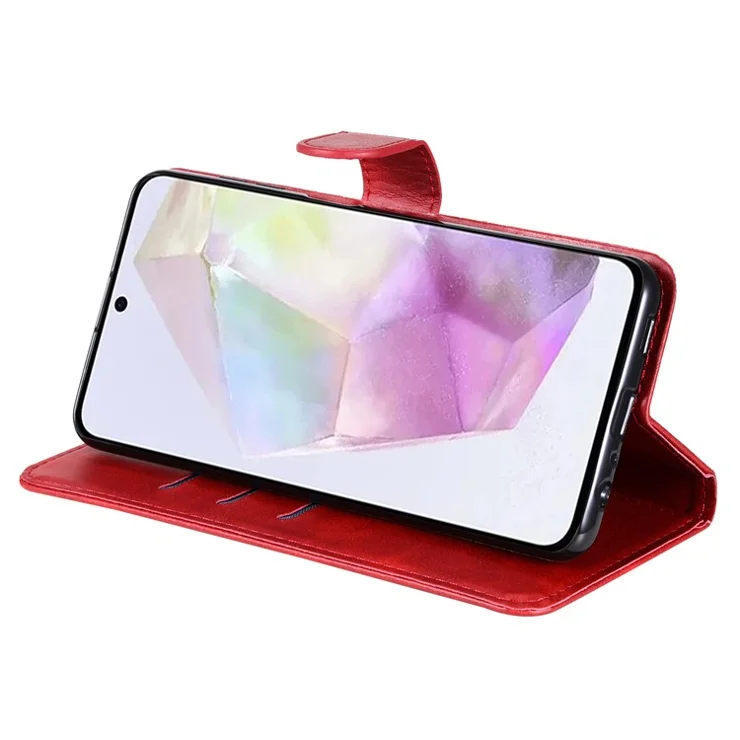 For Samsung Galaxy M35 5G Case Zipper Wallet PU Leather Stand Phone Cover - Red