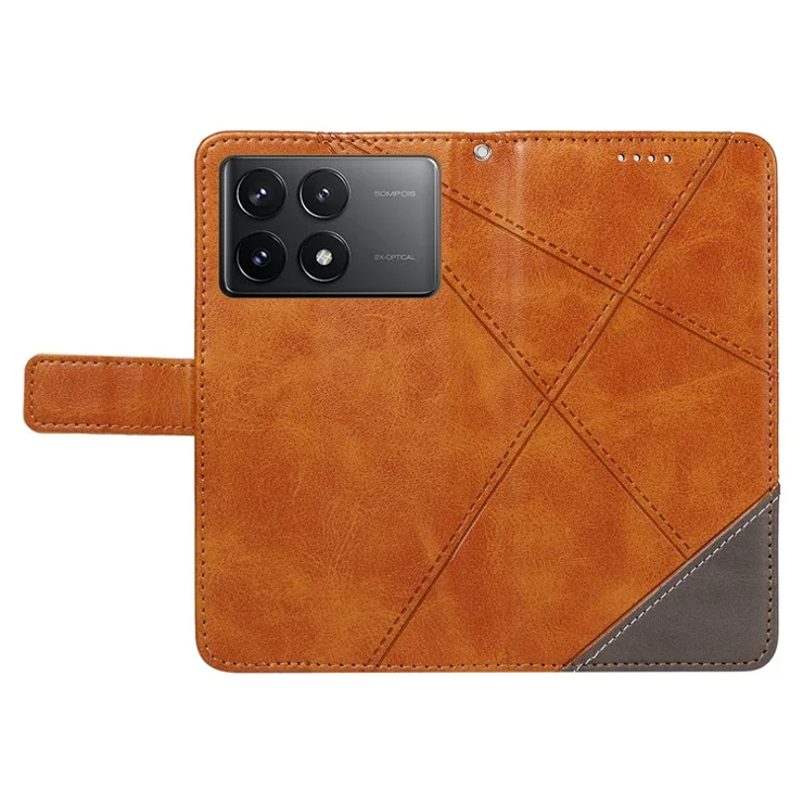 For Xiaomi Poco F6 Pro 5G / Redmi K70 5G / K70 Pro 5G Case Line Spliced PU Leather Phone Cover - Brown