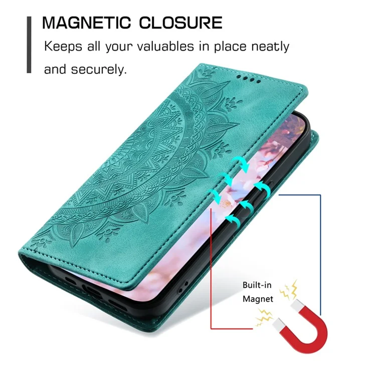Style-010 For Xiaomi Redmi 13 5G / 4G Case Magnetic Closing Leather Phone Cover Pattern Imprinted - Mint Green
