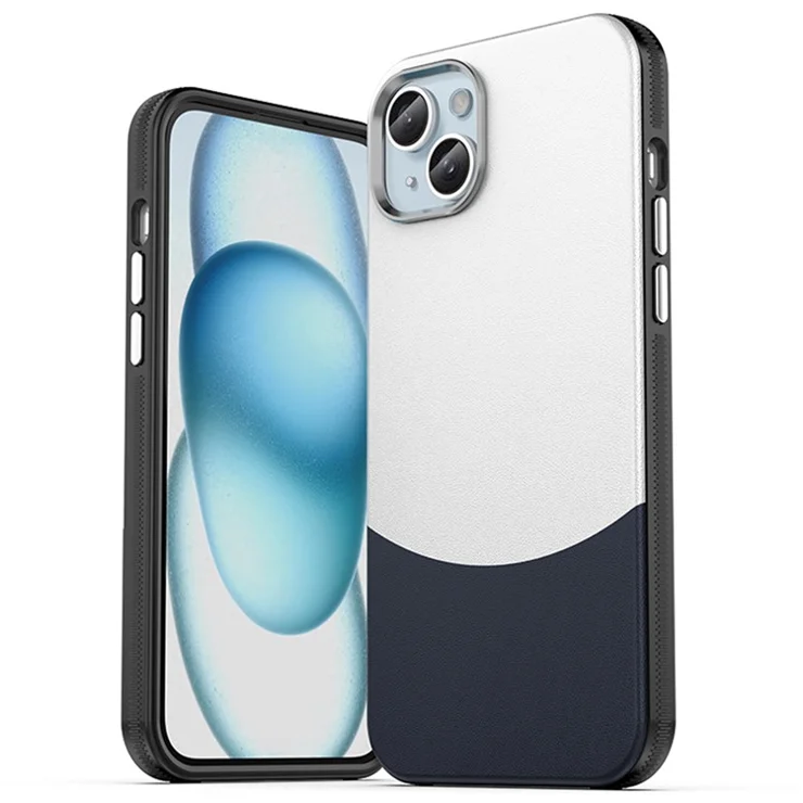 For iPhone 14 Plus Magnetic Case Leather Soft Feel Back Cover Metal Buttons Camera Bezel Bump - Dark Blue