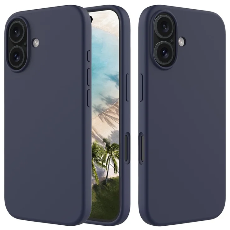 For iPhone 16 Case Liquid Silicone Soft Lining Shockproof Phone Cover - Midnight Blue