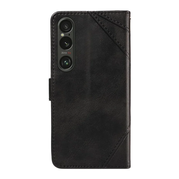 For Sony Xperia 1 VI Case Geometric Wallet Leather Phone Cover Folding Stand - Black