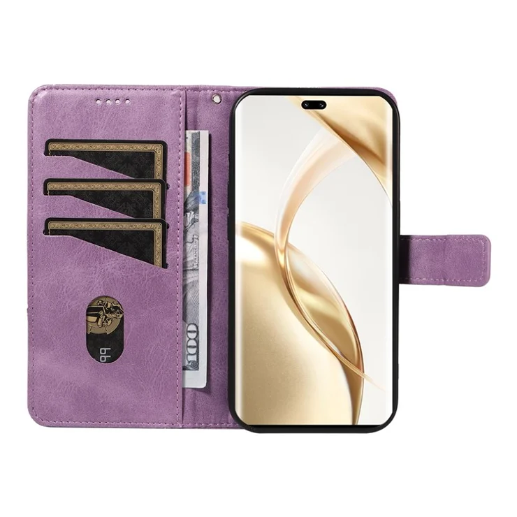 For Honor 200 Pro 5G Case Magnetic Flip PU Leather Phone Cover Geometric Line - Purple