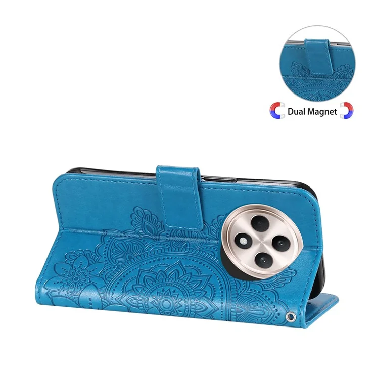 For Oppo Reno12 F 5G Case Floral Pattern PU Leather Wallet Stand Phone Cover - Blue