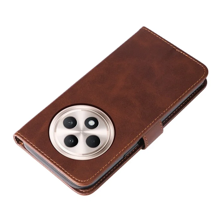 For Oppo Reno12 F 5G Case PU Leather Zipper Wallet Protective Phone Cover - Brown
