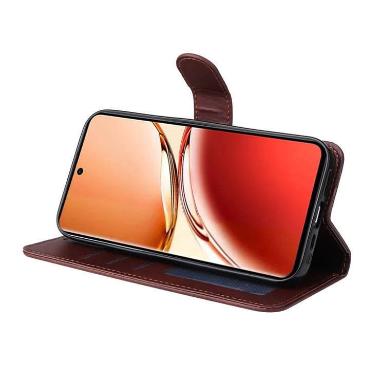 For Oppo Reno12 F 5G Case PU Leather Phone Cover with Cash / Card Slots - Brown