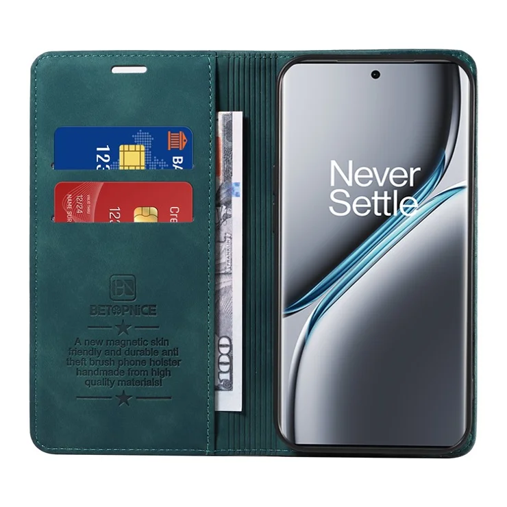 BETOPNICE 003 For OnePlus Ace 3 Pro 5G Leather Case Stand Wallet Phone Cover - Green