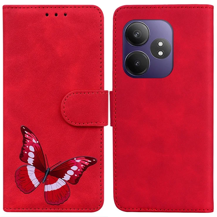 For Realme GT Neo6 SE 5G / GT 6 5G / 6T 5G / Neo6 5G Case PU Leather Stand Phone Cover Butterfly Printed - Red