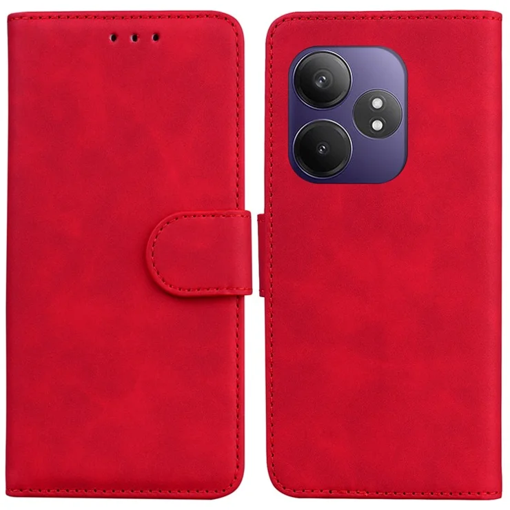 For Realme GT Neo6 SE 5G / GT 6 5G / 6T 5G / Neo6 5G Case Solid Color Leather Wallet Phone Cover - Red