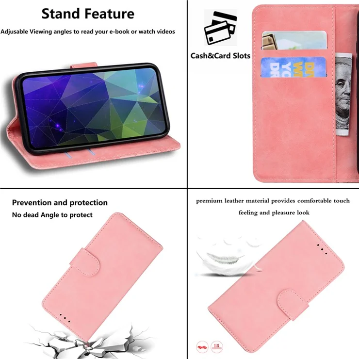 For Oppo Reno12 F 5G Wallet Phone Case Solid Color Leather Shockproof Cover - Pink