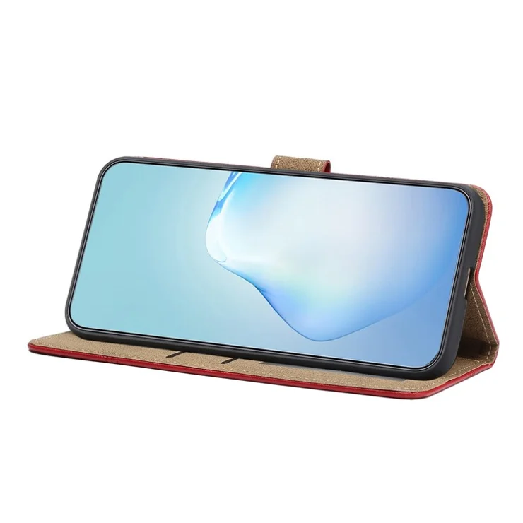 Cowhide Texture Phone Cover for Motorola Moto G52 4G / G82 5G, Business Style PU Leather Sewing Line Decor Wallet Stand Flip Case - Red
