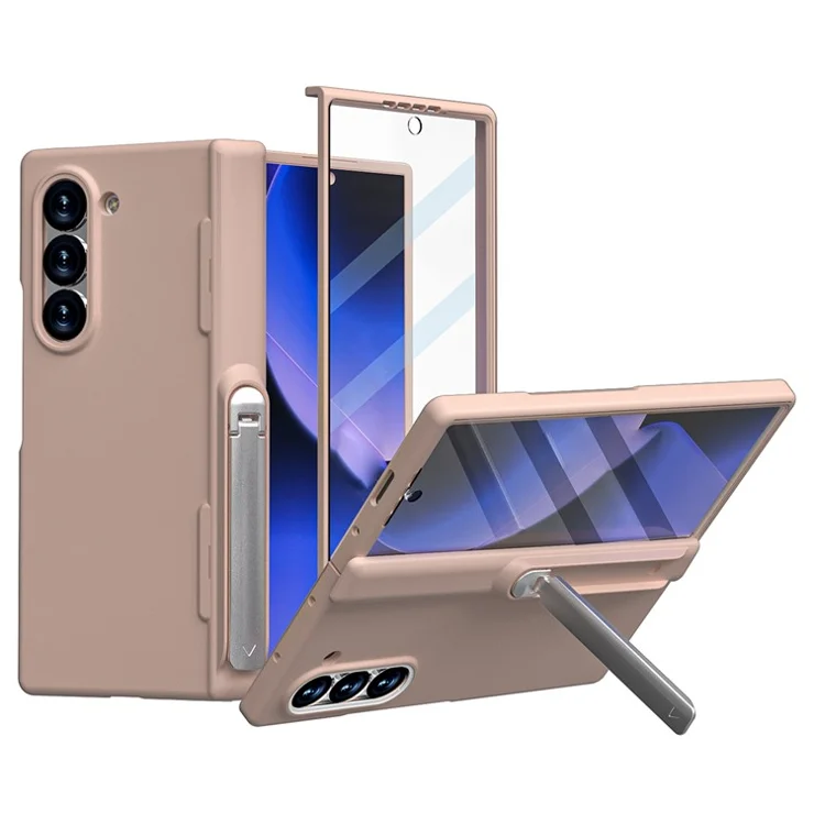 GW181 For Samsung Galaxy Z Fold6 5G Case Rubberized Hard PC Kickstand Phone Cover - Pink