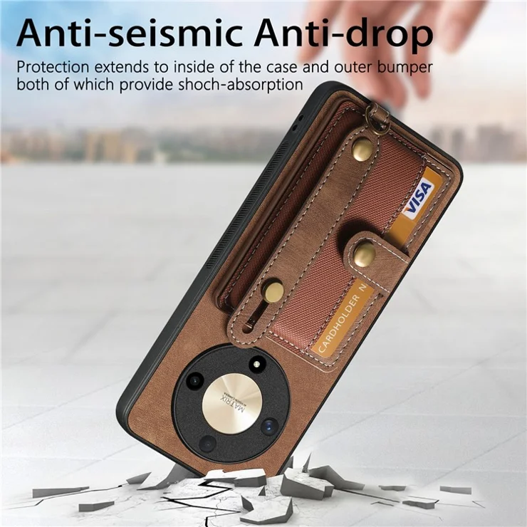 For Honor Magic6 Lite 5G / X9b 5G Case Kickstand PU Leather Retro Back Cover Card Holder - Brown