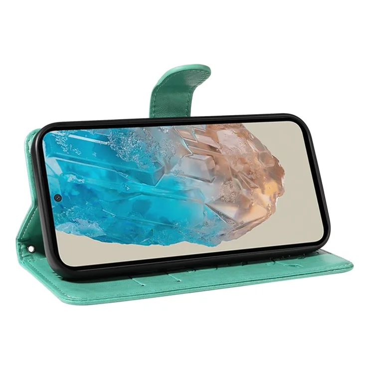 For Samsung Galaxy M35 5G PU Leather Cases Flower Pattern Wallet Stand Phone Cover with Strap - Green