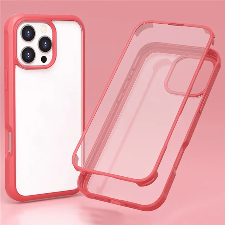 For iPhone 16 Pro Max Case Silicone+TPU Frame Double-Side 9H Tempered Glass Back Cover - Red