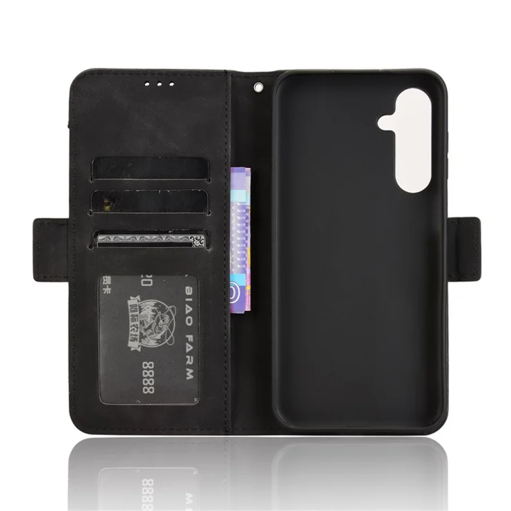 For Samsung Galaxy M35 5G Stand Case Multiple Card Slots Leather Wallet Phone Cover - Black