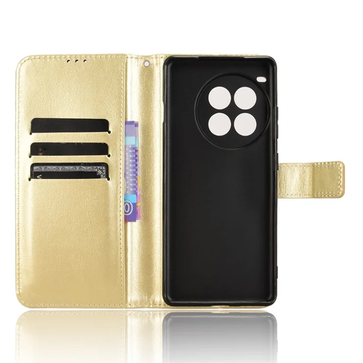 For OnePlus Ace 3 Pro 5G Wallet Case Leather Phone Cover Crazy Horse Texture - Gold