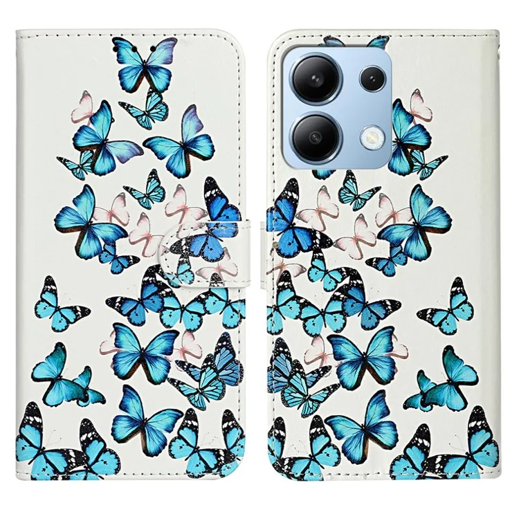For Xiaomi Redmi Note 13 4G Case Pattern PU Leather Shockproof Flip Phone Cover - Blue Butterfly