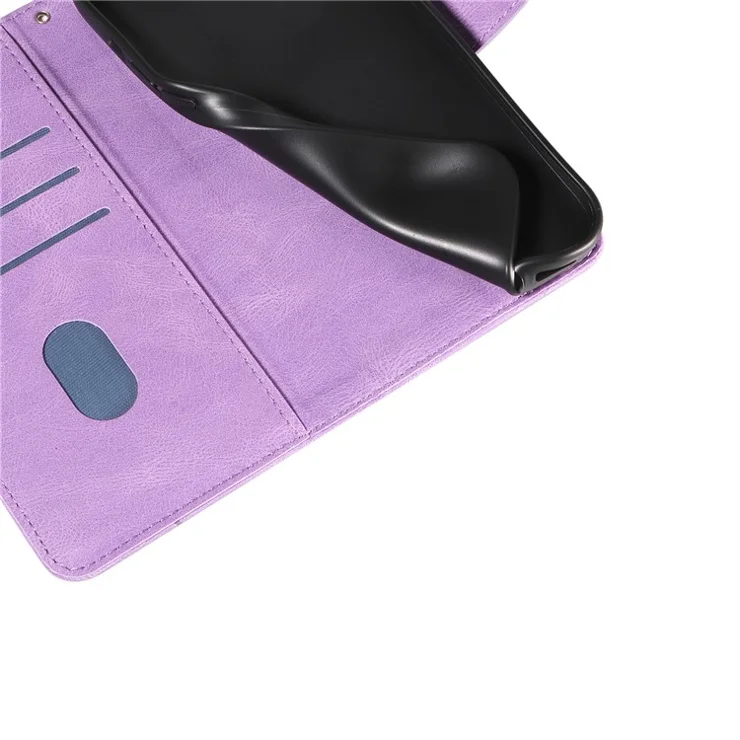 For Realme GT 6 5G Case Stand Wallet Leather Phone Cover Curved Line Wrist Strap - Light Purple