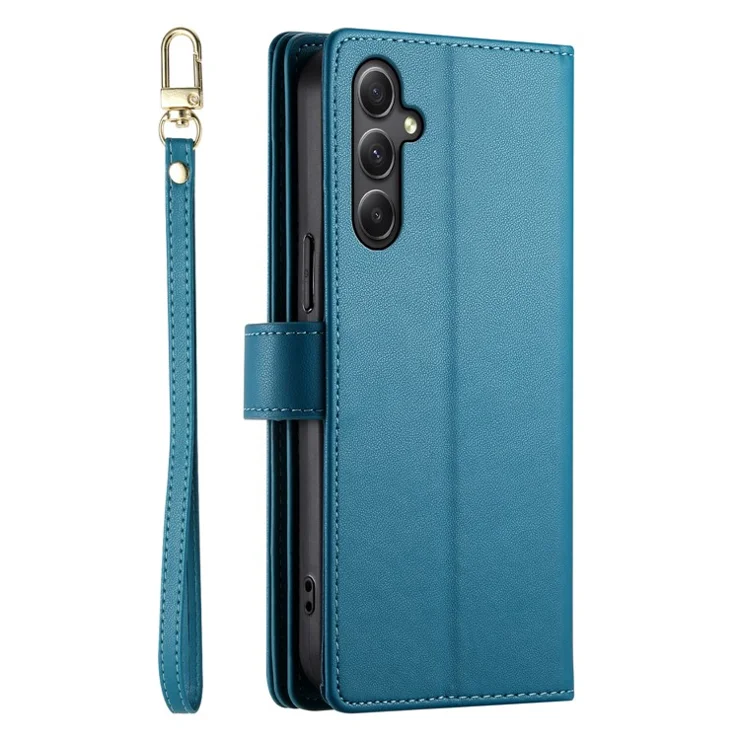 DF-011 For Samsung Galaxy A34 5G Case Card Slots Zipper Leather Cover Crossbody Phone Bag - Blue