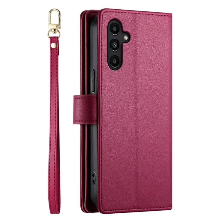 DF-011 For Samsung Galaxy A14 4G / 5G Case Zipper Pocket PU Leather Stand Phone Cover - Red