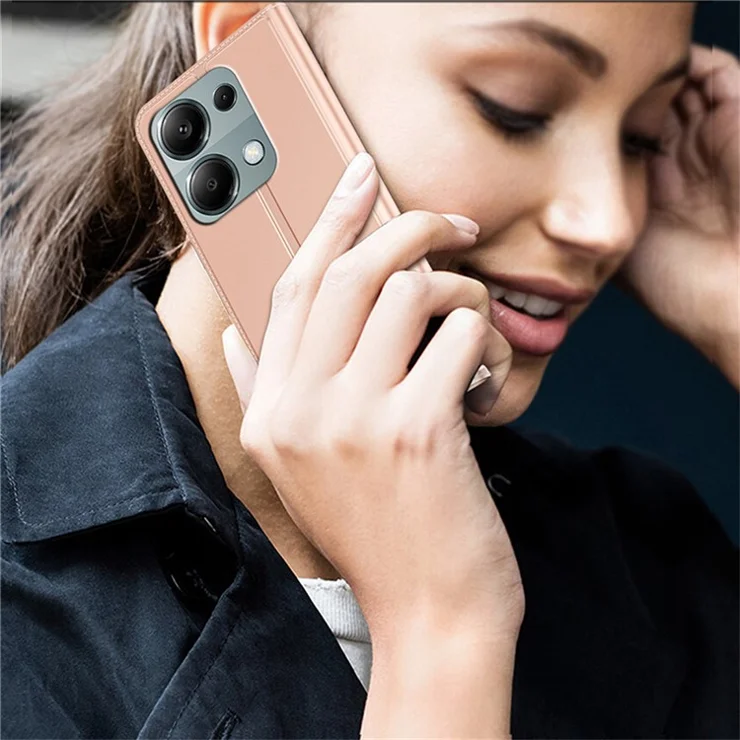 For Xiaomi Redmi Note 13 Pro 4G / Poco M6 Pro 4G Case Leather Shockproof TPU Phone Cover Card Holder Slot - Rose Gold