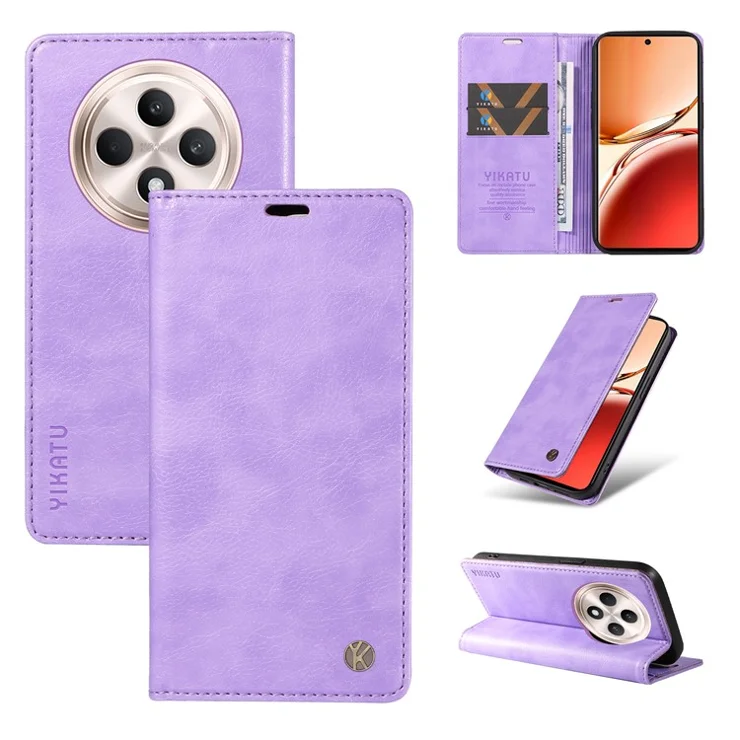 YIKATU YK-006 For Oppo Reno12 F 4G Case Wallet Litchi Grain Leather Phone Cover Magnetic Auto-absorbed - Purple