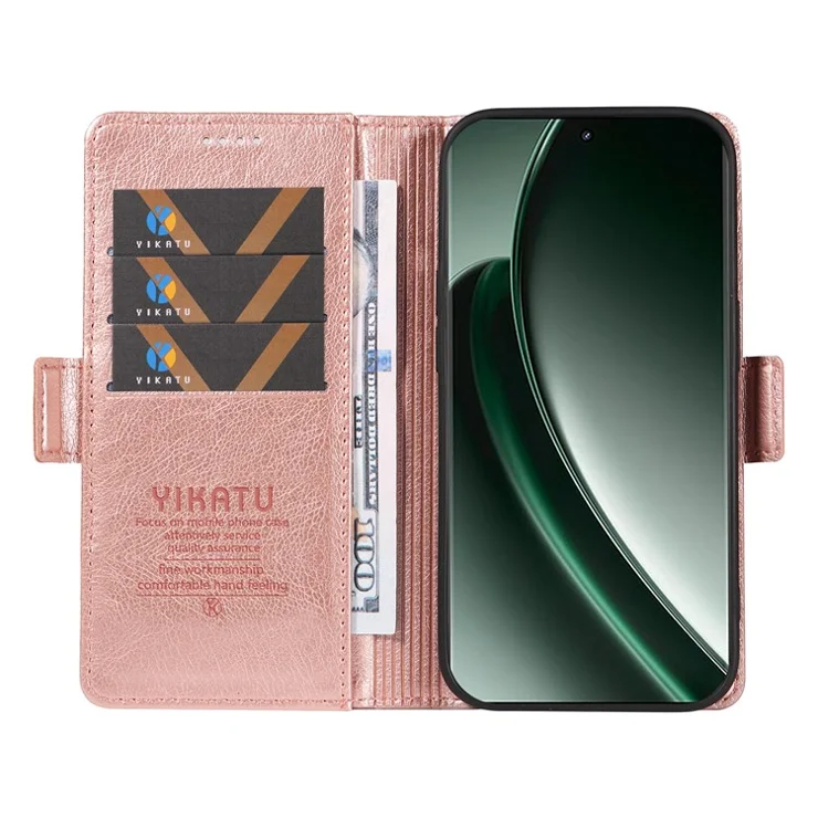 YIKATU YK-007 For Realme GT 6 5G Case Litchi Grain Leather Phone Cover Magnetic Clasps Full Protection - Rose Gold