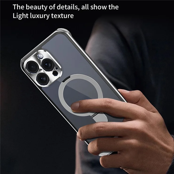 For iPhone 14 Pro Magnetic Case Kickstand Acrylic+Aluminum Alloy Cover Aromatherapy Tablet - Blue