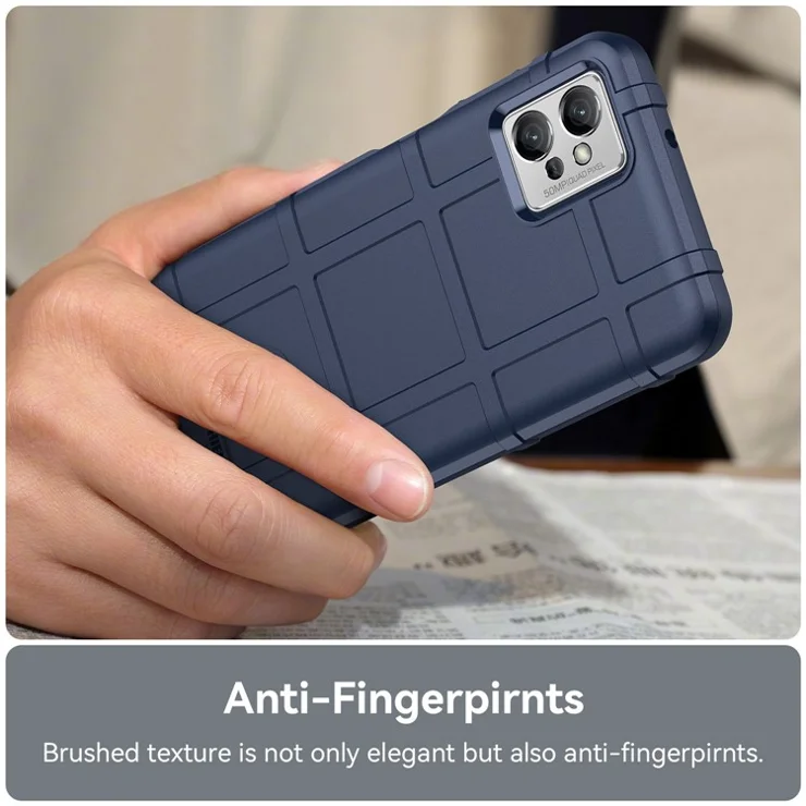 For Motorola Moto G32 4G Rugged Square Grid Texture Phone Case Soft TPU Shock Absorbing Cover - Blue