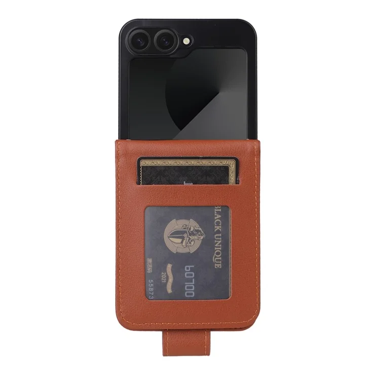 For Samsung Galaxy Z Flip6 5G Case PU Leather Card Holder Folding Phone Cover - Brown
