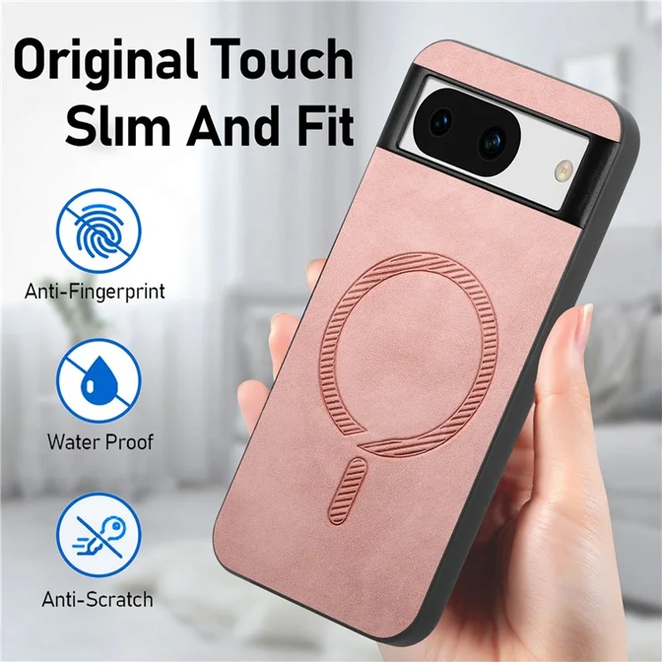 For Google Pixel 8a Leather Back Case Compatible with MagSafe Skin-touch Phone Cover - Black