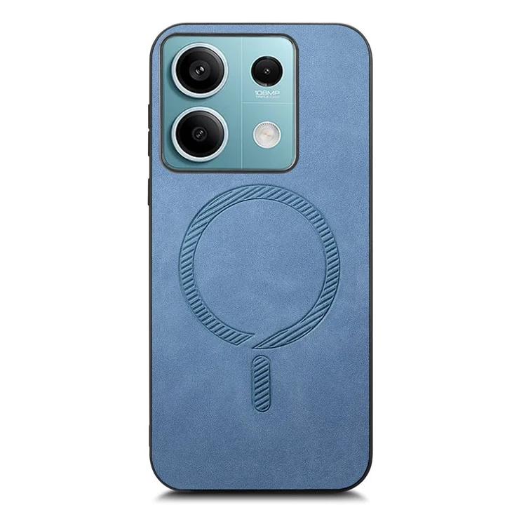 For Xiaomi Redmi Note 13 5G Leather Back Case Compatible with MagSafe Skin-touch Phone Cover - Blue