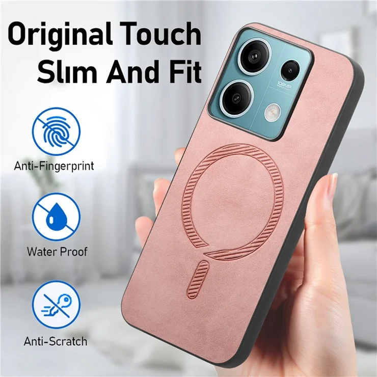 For Xiaomi Redmi Note 13 5G Leather Back Case Compatible with MagSafe Skin-touch Phone Cover - Black