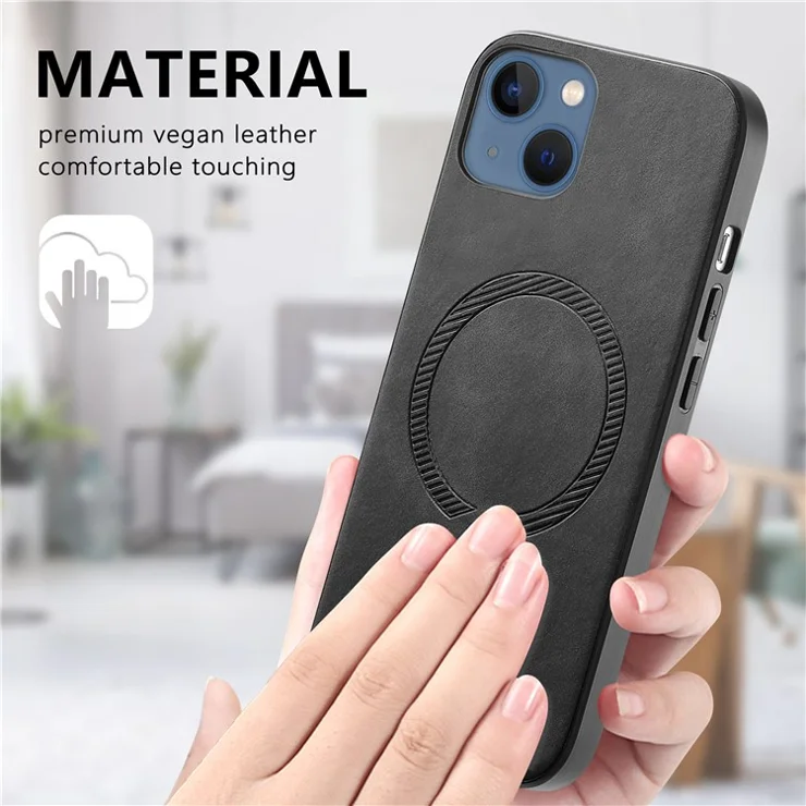 For iPhone 13 Leather Back Case Compatible with MagSafe Skin-touch Phone Cover - Pink