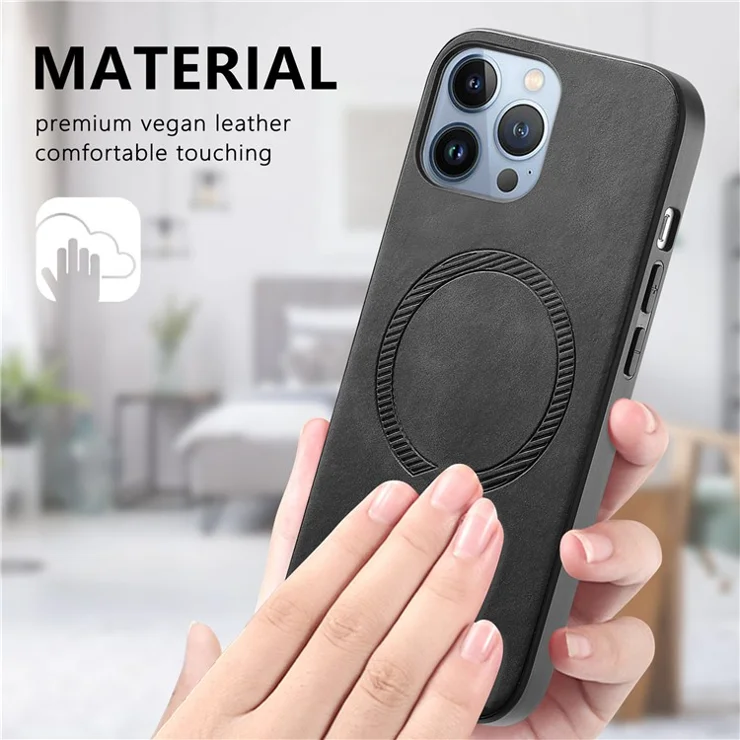 For iPhone 13 Pro Max Leather Back Case Compatible with MagSafe Skin-touch Phone Cover - Pink