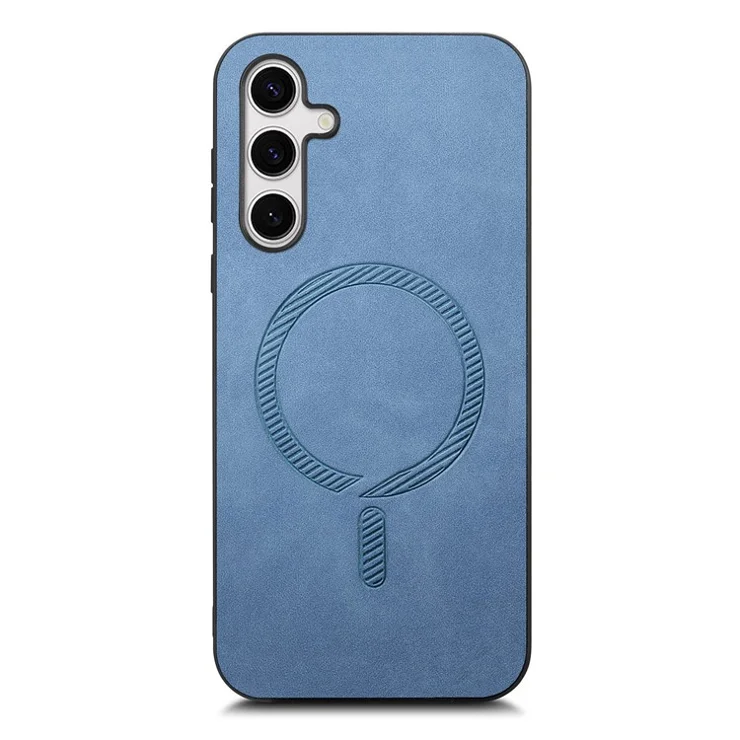 For Samsung Galaxy S24+ Leather Back Case Compatible with MagSafe Skin-touch Phone Cover - Blue