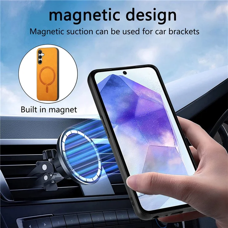For Samsung Galaxy A55 5G Leather Back Case Compatible with MagSafe Skin-touch Phone Cover - Black