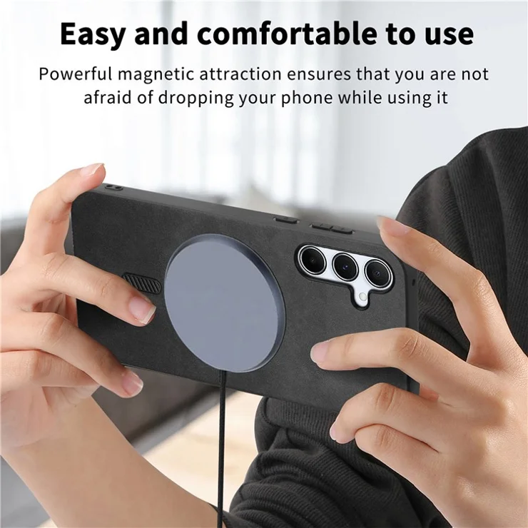 For Samsung Galaxy A35 5G Leather Back Case Compatible with MagSafe Skin-touch Phone Cover - Black