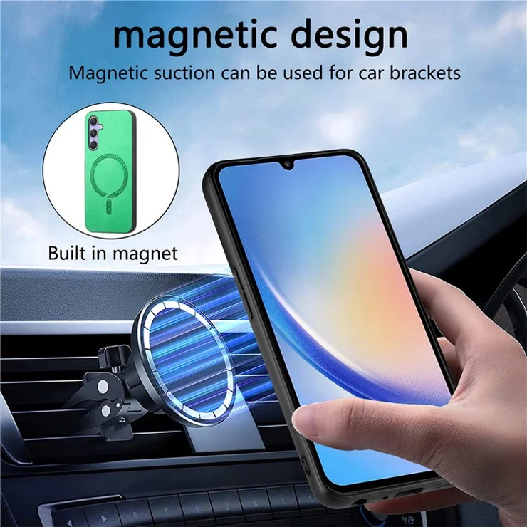 For Samsung Galaxy A34 5G Leather Back Case Compatible with MagSafe Skin-touch Phone Cover - Blue