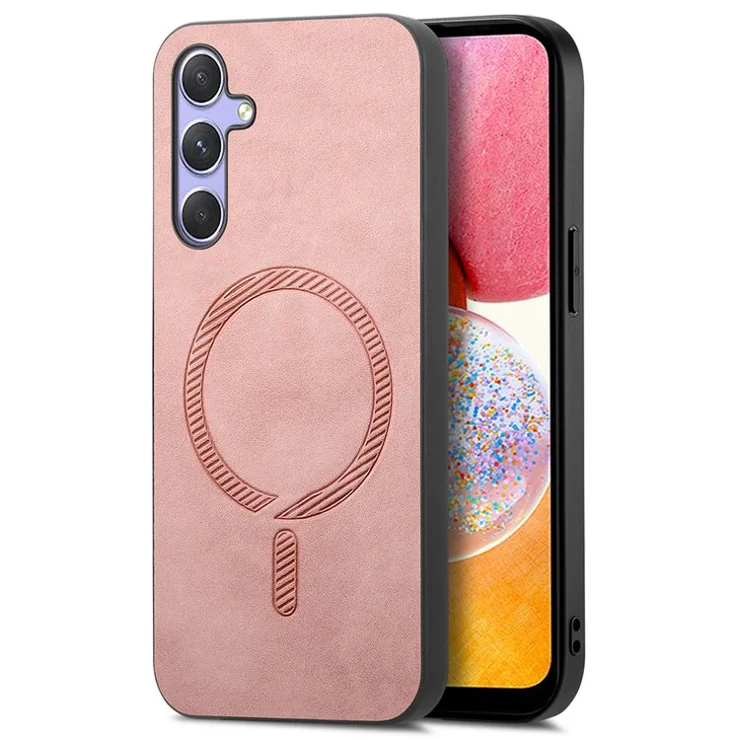 For Samsung Galaxy A14 5G / A14 4G Leather Back Case Compatible with MagSafe Skin-touch Phone Cover - Pink