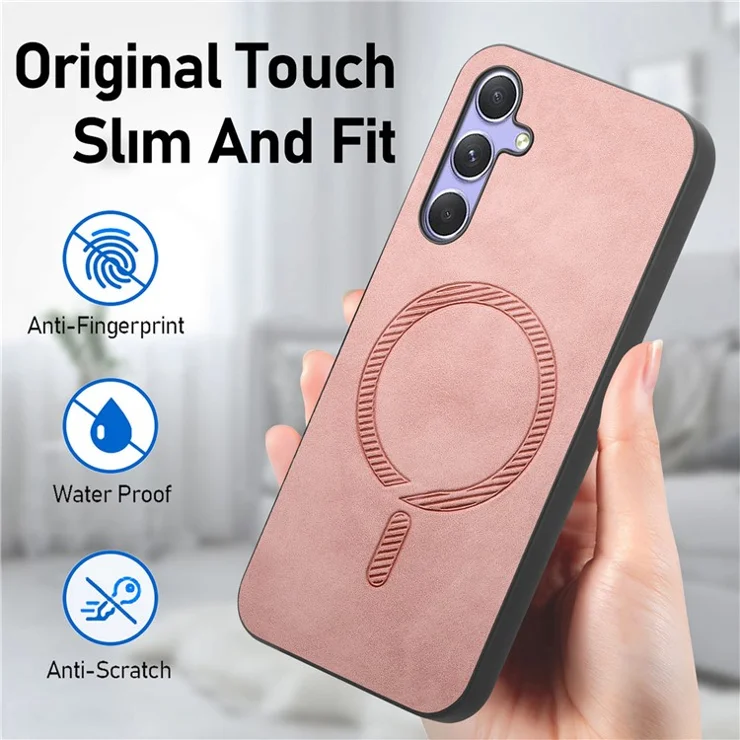 For Samsung Galaxy A14 5G / A14 4G Leather Back Case Compatible with MagSafe Skin-touch Phone Cover - Pink