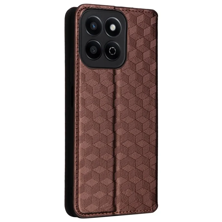 For Honor X7c 4G / 200 Smart 5G / Play 60 Plus 5G / Play 9T Case Rhombus Imprint PU Leather Phone Wallet Cover - Brown