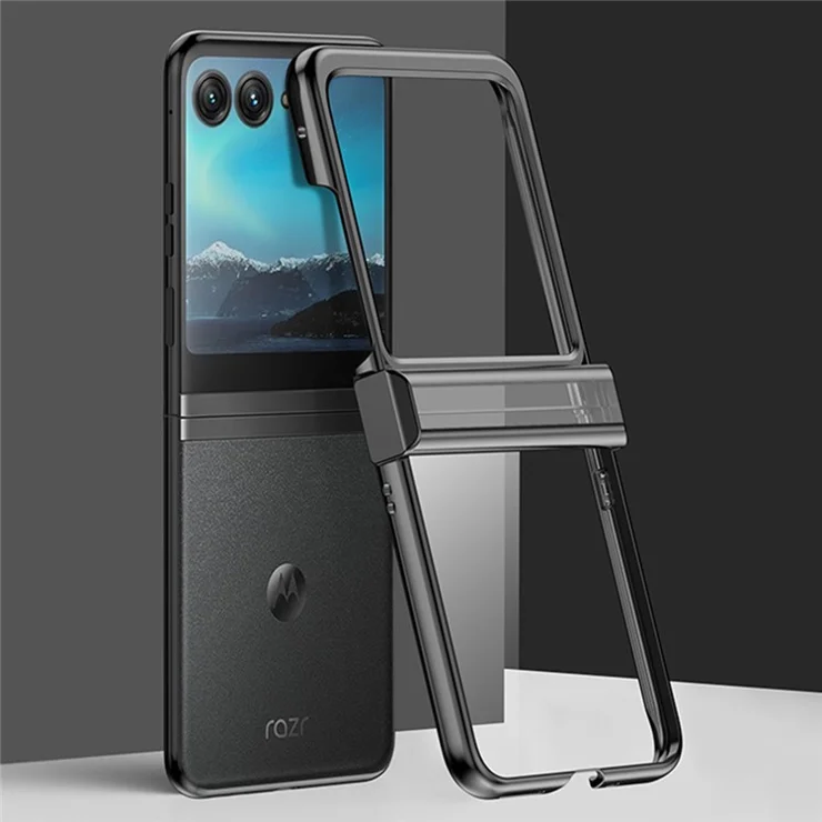 For Motorola Razr 50 5G Case Electroplating PC Ultra Thin Phone Cover Hinge Protection - Black