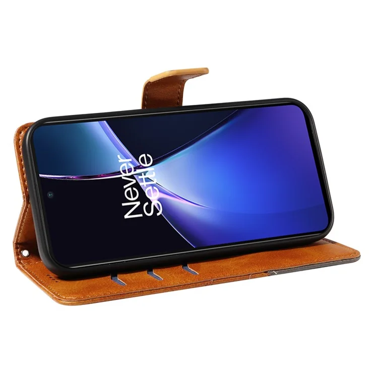 For OnePlus Nord CE4 Lite 5G / Oppo K12x 5G (China) Case Leather Wallet Shockproof Phone Cover Geometric Line - Brown