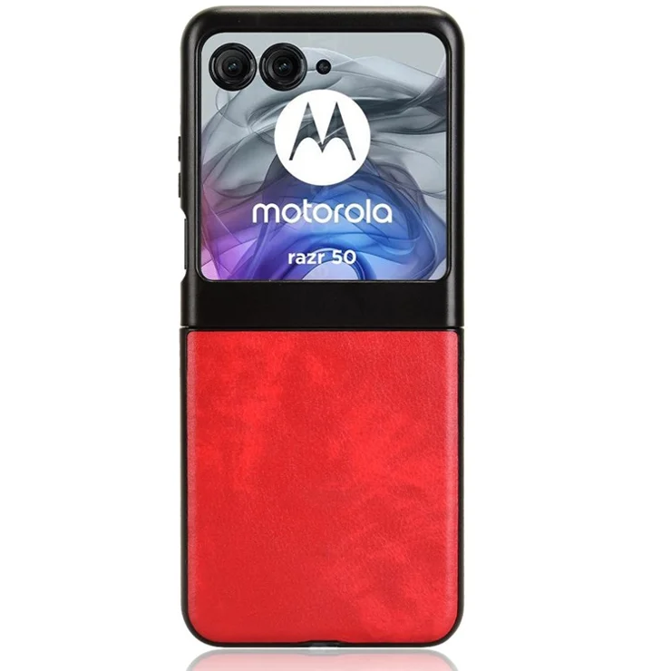 For Motorola Razr 50 5G Case Litchi Texture PU Leather Coated Hard PC Phone Cover - Red