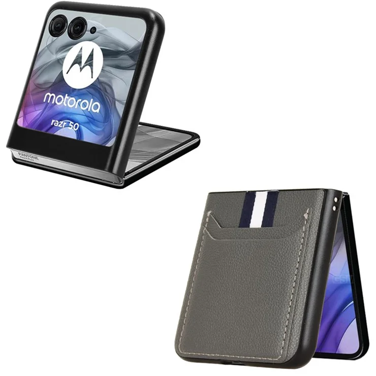 For Motorola Razr 50 5G Case Litchi Texture Leather+PC Phone Cover with Dual Card Slots - Grey